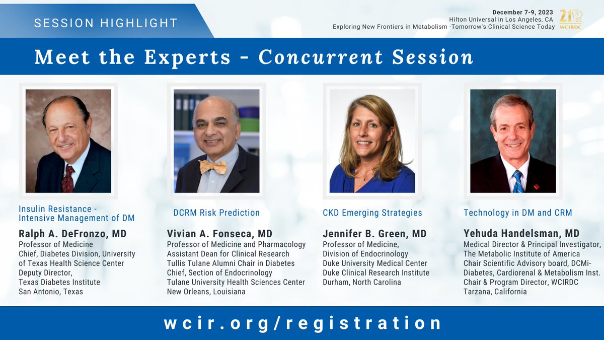 Join us for the 21st @WCIRDC's concurrent session: 'Meet the Experts.' Each lecture offers time to engage directly with the expert of your choice. Which session will you join? Make it official – register at wcir.org! @UTHealthSA @TulaneMedicine @DukeMedSchool #CME