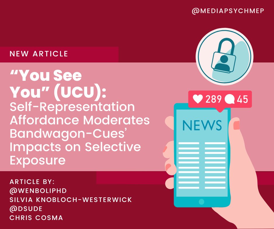 MediaPsychMEP's tweet photo. 🚨A new #advancedonline publication for @MediaPsychMEP is here!

Learn how your profile privacy influences how you choose and consume online news messages📰💻in the latest work of @wenboliphd, Silvia Knobloch-Westerwick, @DSude, and Chris Cosma: https://t.co/ZZiymcFgXc https://t.co/lQjSS6Hn1U