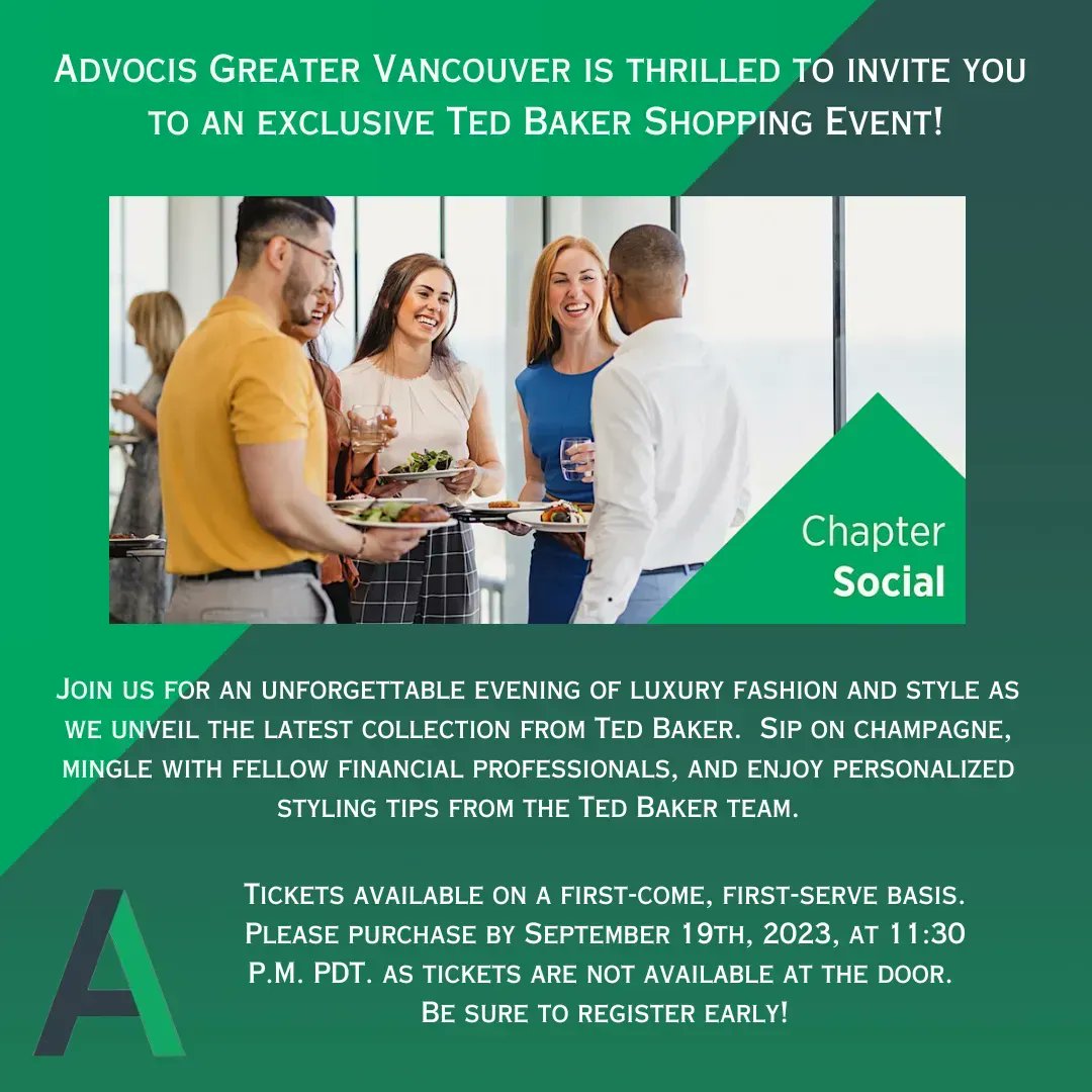 Plan to join us!

Advocis Greater Vancouver is thrilled to invite you to an exclusive private Shopping Event. 

For more information and to get your ticket, please visit eventbrite.ca/e/advocis-grea…

#advocisgreatervancouver #TedBaker #privateshoppingevent #style #chaptersocial
