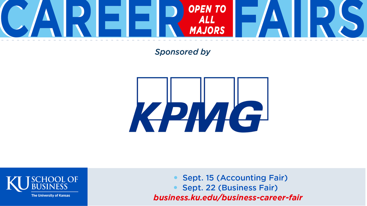 The  KU School of Business would like to give a BIG THANKS to our gold sponsor, KPMG! As you plan and prepare for the upcoming 2023 career fairs, plan on visiting their booth and check out their opportunities @https://bit.ly/484Mouu #KPMGuscareers