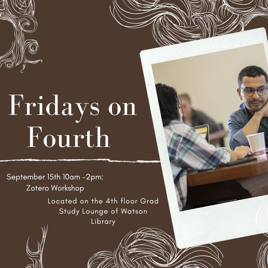 Fridays on Fourth is a brand-new program that provides grad students with a comfortable space to study, drink coffee, and get your weekend started right! You can register for this week's featured event, Zotero Workshop, at calendar.ku.edu/event/grad_zot…?  ☕📔
