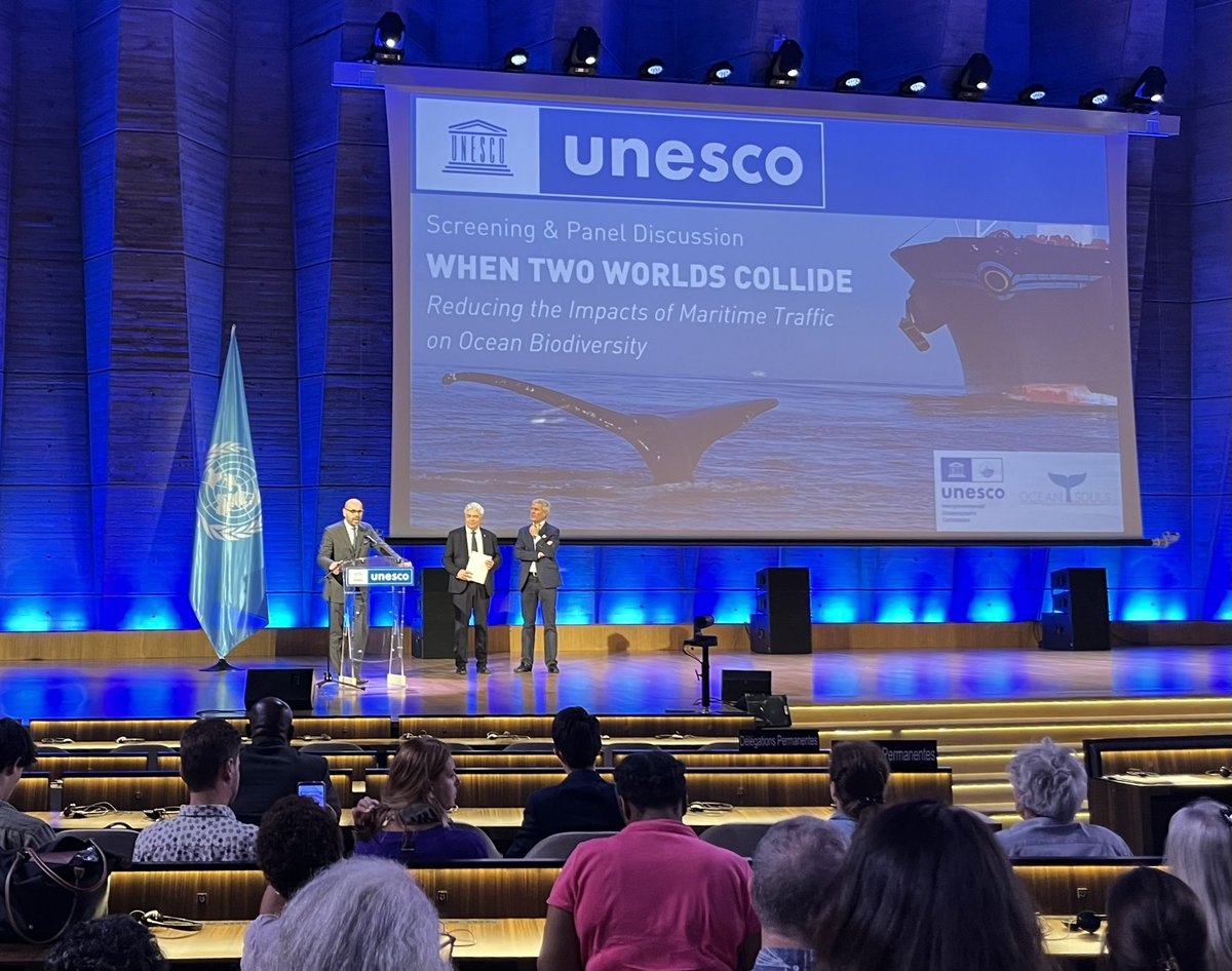 cassiejo_ltd's tweet photo. Screening of the #film ‘Collision’

A stunning &amp; gut wrenching snapshot of the effect #maritime #traffic can have on #whales &amp; other #ocean #biodiversity -  @OceanSoulsFilms, @IocUnesco

#SlowDown #Shipping #Policy #Documentary #Conservation #Climate #UNESCO #Paris https://t.co/iXrUsNBRrt