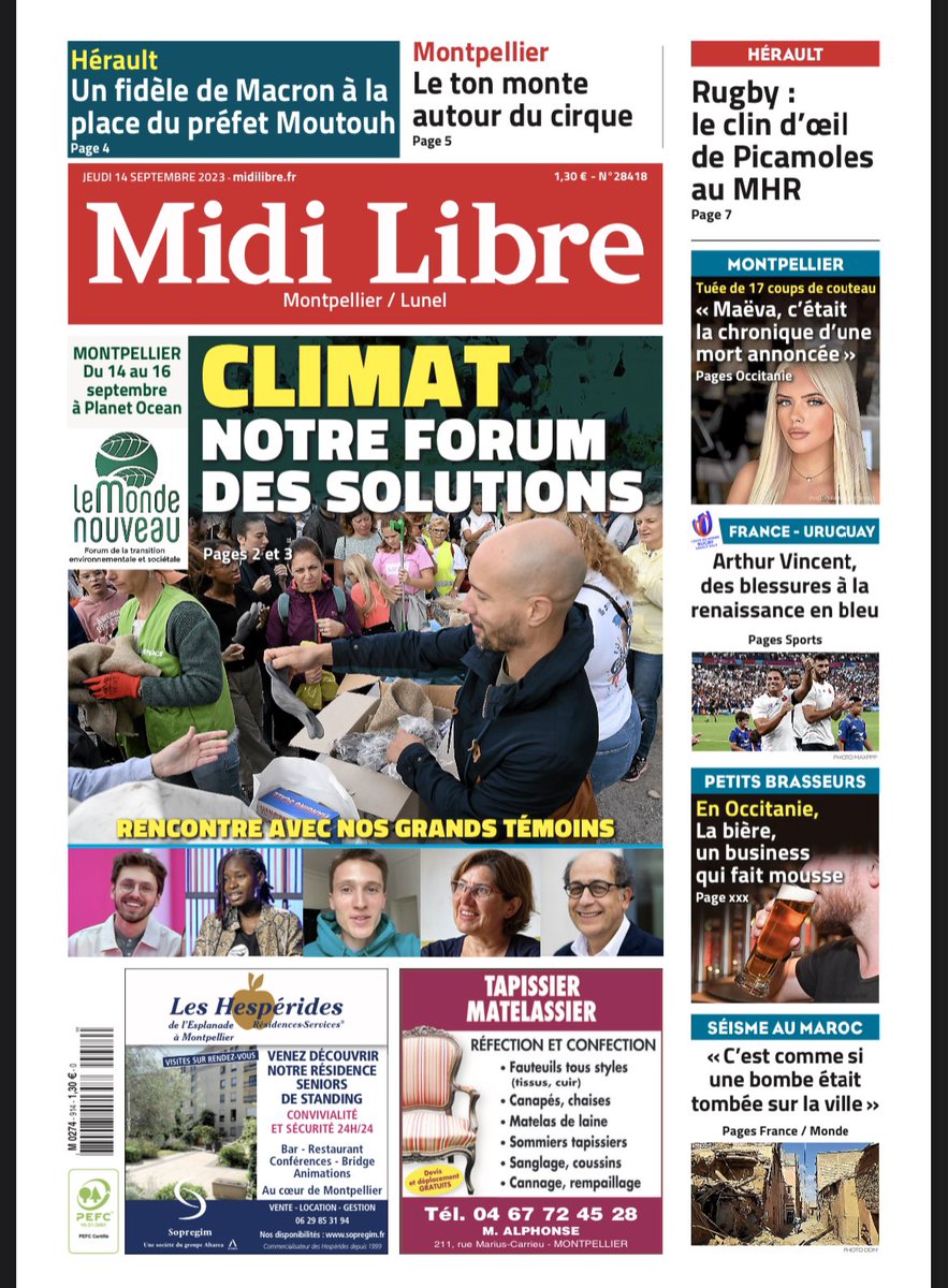 Notre forum Le Monde nouveau, notre dossier sur les bières artisanales en région, notre récit avec les sinistrés au Maroc, nos reportages avec les joueurs de l’équipe de France avant le match face à l’Uruguay et tant d’autres sujets dans <a href="/Midilibre/">Midi Libre</a> de jeudi <a href="/mfmbaylet/">M-F Marchand-Baylet</a> <a href="/JBBaylet/">Jean-Benoît Baylet</a>