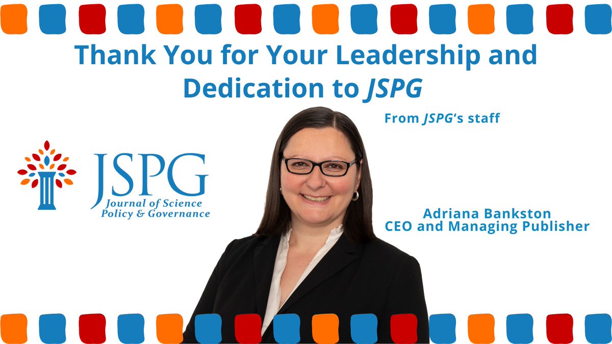 Journal of Science Policy & Governance (JSPG) (@scipoljournal) on Twitter photo After five years of dedication and passion, the <a href="/SciPolJournal/">Journal of Science Policy & Governance (JSPG)</a> CEO & managing Publisher <a href="/AdrianaBankston/">Adriana Bankston</a> will step down from her leadership role at JSPG.
bit.ly/JSPGCEO-Farewe… After five years of dedication and passion, the <a href="/SciPolJournal/">Journal of Science Policy & Governance (JSPG)</a> CEO & managing Publisher <a href="/AdrianaBankston/">Adriana Bankston</a> will step down from her leadership role at JSPG.
bit.ly/JSPGCEO-Farewe…