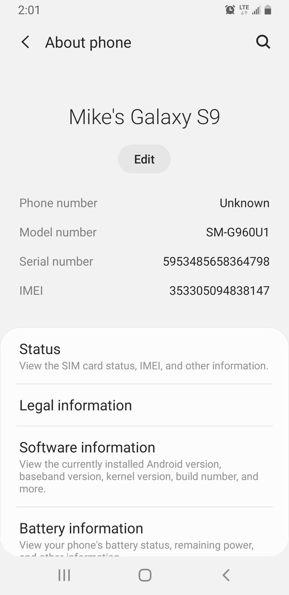 This is what my phone should have as it's info