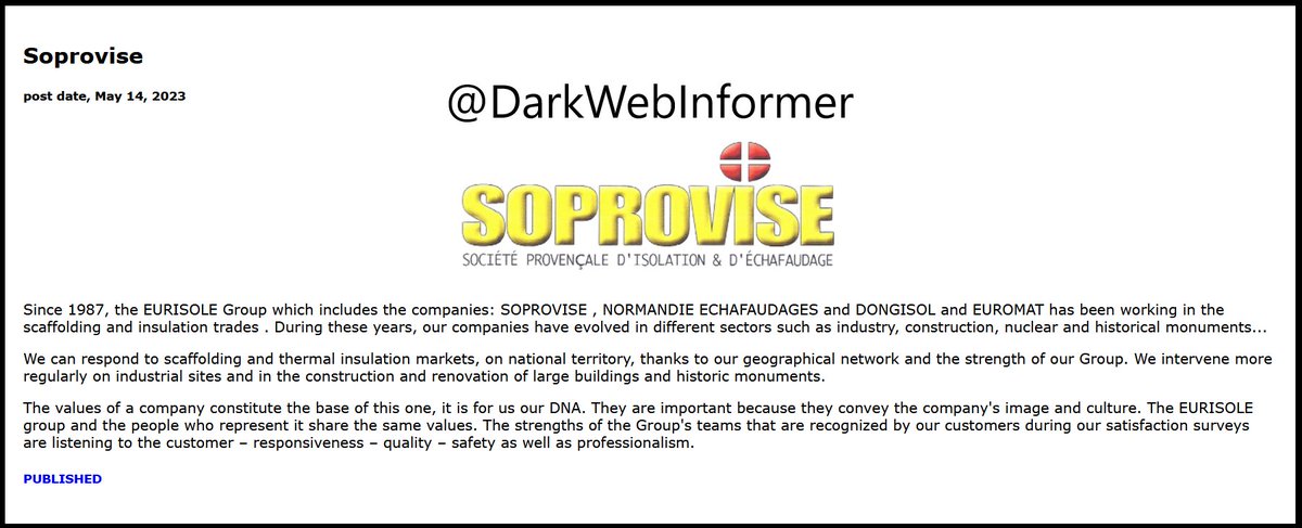 DarkWebInformer's tweet image. Soprovise (not on Twitter/X) we wanted to inform you that the ransomware group Ciphbit has claimed that you are a victim. Please inform your security team. #Soprovise #Ciphbit #Ransomware #StopRansomware #DarkWeb