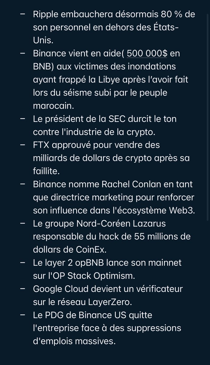 Mady3Dia's tweet photo. #XibaarCrypto de la journée du 13 Septembre 2023
#News #CryptoNews #Cryptos
#BTC #ETHER #BNB #XRP #ADA #FTX #Binance #Lazarus #SEC #opBNB #Ripple #CoinEx #Optimism #LayeZero https://t.co/DsJyGqOFtN