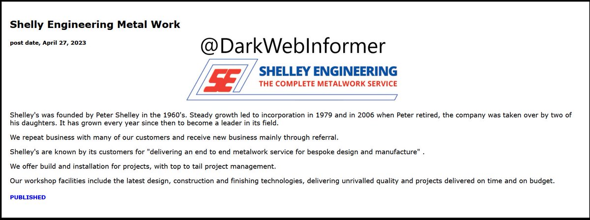 DarkWebInformer's tweet image. .@Shelley_metal_ Shelley Engineering (Redhill) Ltd we wanted to inform you that the ransomware group Ciphbit has claimed that you are a victim. Please inform your security team. #ShelleyEngineeringRedhillLtd #Ciphbit #StopRansomware #Ransomware #DarkWeb