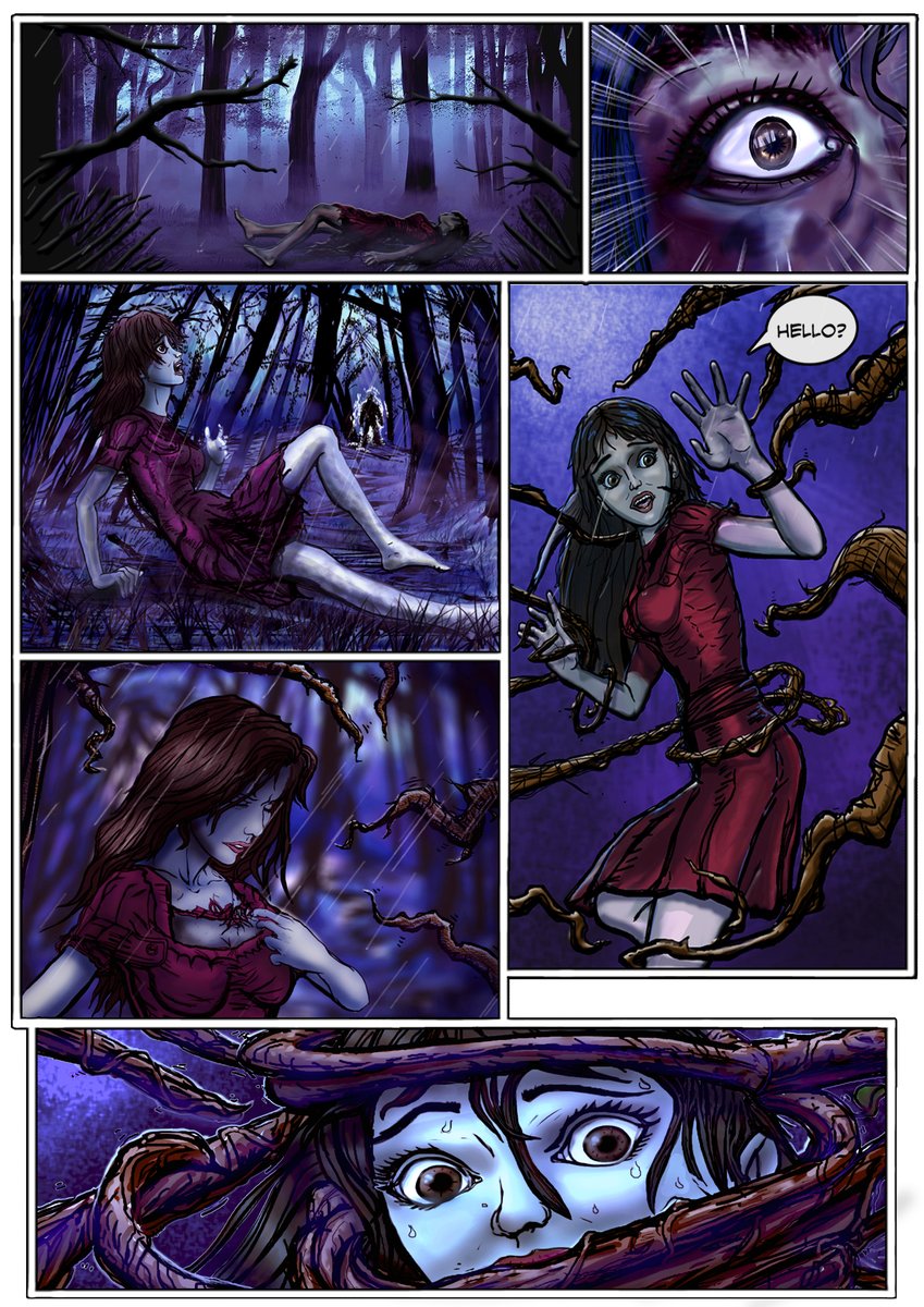 Hey everyone! A sneak peek of the Penchant for Trouble Comic page sample! #Everyone #horror #Magic #comics #indieartist #indieauthor #artistonfacebook #digitalpaintingart #scary #ArtShare #ArtPortfolio #ArtistOnX #ArtistOnTwitter  #forest #TRENDZ #ComingUpNext #ComingSoon