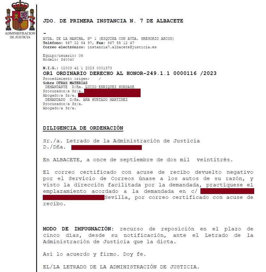 lucio_enriquez's tweet photo. ANA HURTADO MARTÍNEZ!
Por fin te estas tomando las cosas en serio, por fin aceptas que hay un proceso judicial en tu contra de mi parte y por fin oyes mis consejos (se ve que me sigues en redes y me lees). 
Llamas a los juzgados de Albacete para dar de manera voluntaria tu dirección a efectos de ser notificada durante todo el proceso, ya te han enviado tu primera notificación que finalmente recibirás.
Esto era lo mas sensato, vernos en los tribunales y que un juez decida qué hará contigo. 
ANA HURTADO MARTÍNEZ, un día te dije que conmigo te equivocaste y que te llevaría a los juzgados españoles! Estoy muy orgulloso de esto, por mí y por todos los que hayas podido calumniar y difamar! Habemus Juicio! Nos vemos en los tribunales! 🙏🙏