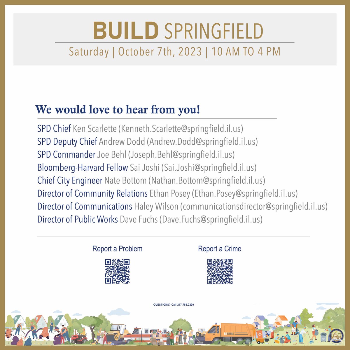 Mayor Misty Buscher is spearheading the BUILD Springfield initiative, aimed at enhancing the beauty, unity, innovation, leadership, and development of the City of Springfield. The launch of this flagship event is scheduled for October 7, 2023, at 1300 E. Division.
#CityofSpi