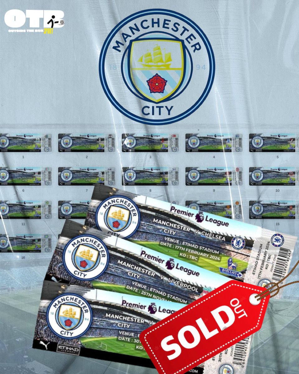 otboxx's tweet photo. A remarkable feat for the Citizens as they sell out every home game in the #Premier League this season. No empty seats at the #Etihad as fans flock to witness Pep's magic. Can they retain the title and conquer Europe?   #MCFC #PremierLeague #pepguardiola https://t.co/K8kOgWPzZu
