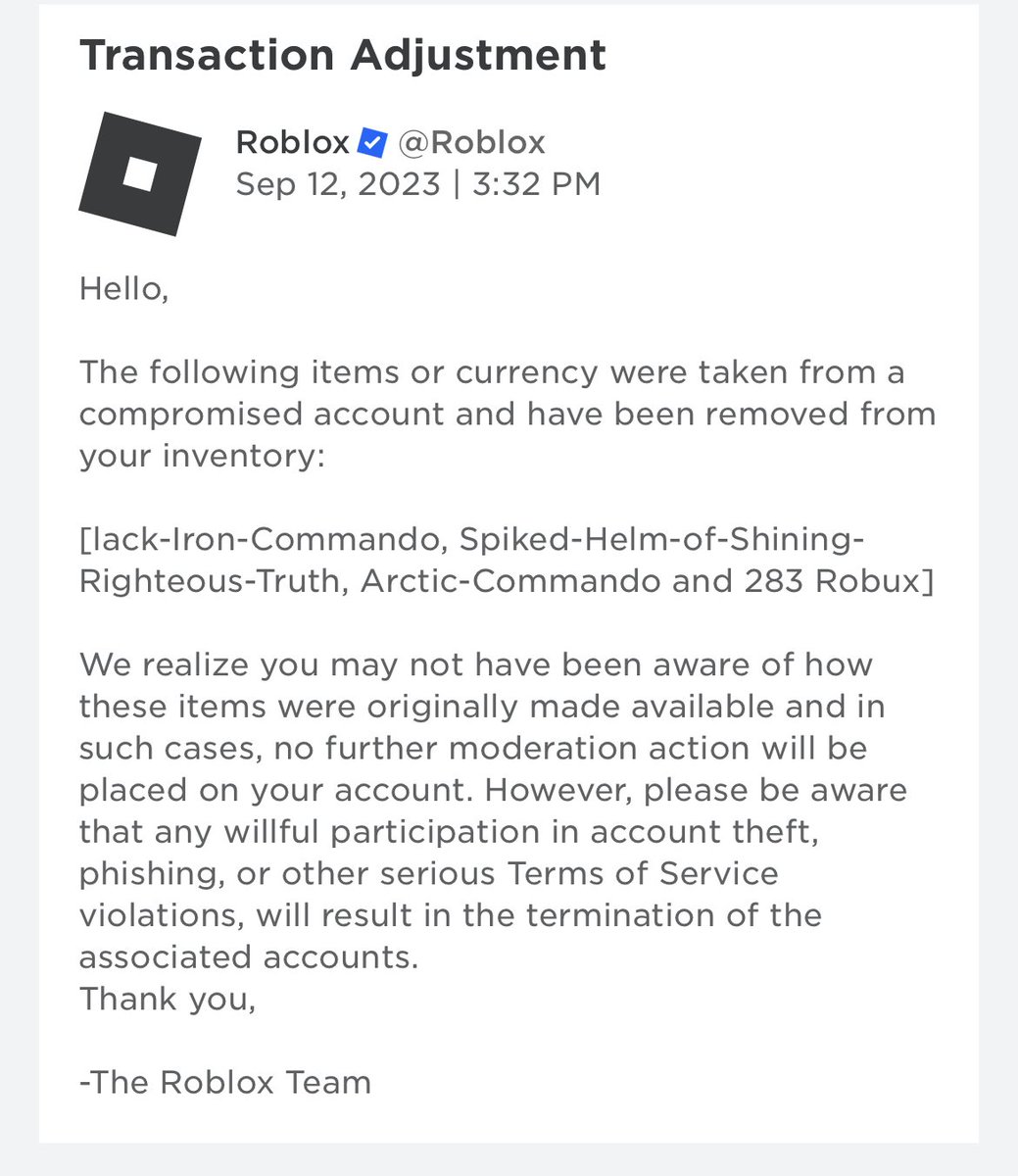 Bloxy News on X: UPDATE: Roblox has resolved an issue that caused some  usernames with references to off-platform sites to receive moderation  action, according to a support email sent to some users.