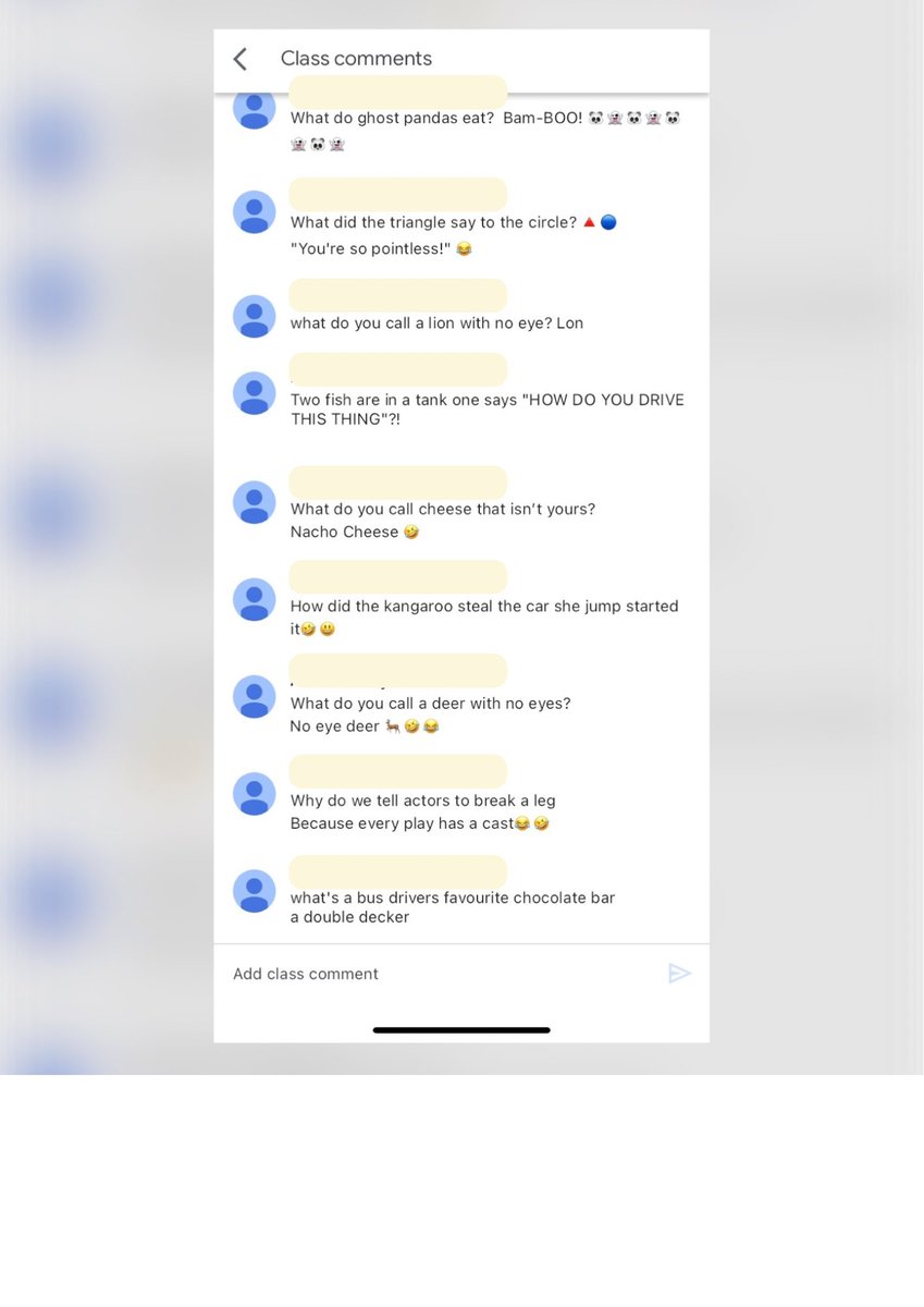 elynch518's tweet photo. My 2023-24 P5 Google Classroom opened yesterday. This is the first time this group have ever used it. Pupils were asked to tell a joke to show they’d successfully logged on at home - future comedians! 🤣 @GEG_N_Ireland @GoogleForEdu #googleclassroom #googleforedu https://t.co/0yjjQfYyWq