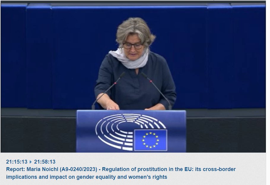 🇪🇺🔴LIVE at <a href="/Europarl_EN/">European Parliament</a> : MEP @MariaNoichl opens the discussion on the initiative report. "Prostitution is not work, prostitution is violence and it is only by recognising it as a form of violence that we can protect women.” 
#VoteForSurvivors