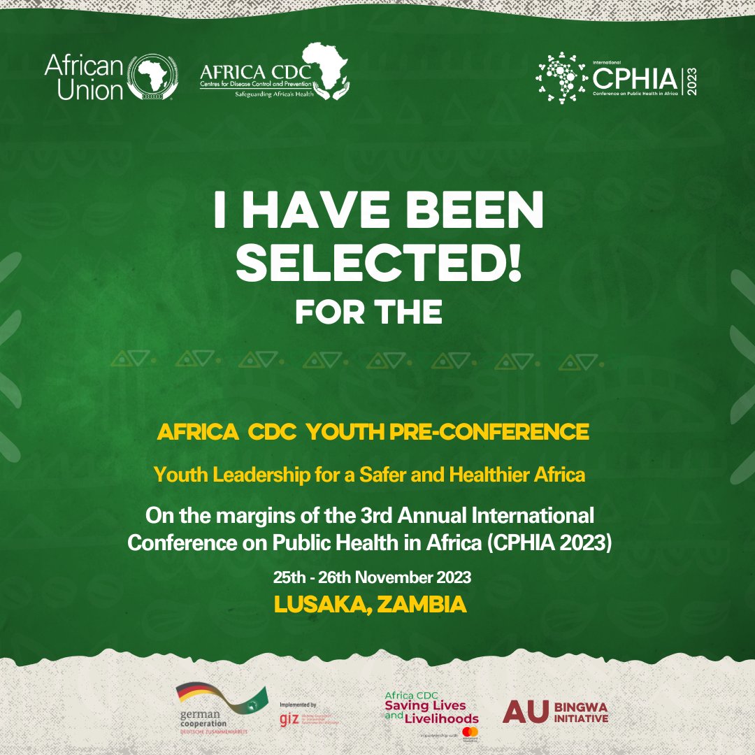 I am glad to have been selected to attend the #YPC2023 on the margins of CPHIA2023, happening on the 25th & 26th of November in Lusaka, Zambia, under the theme: Youth Leadership for a Safer & Healthier Africa.