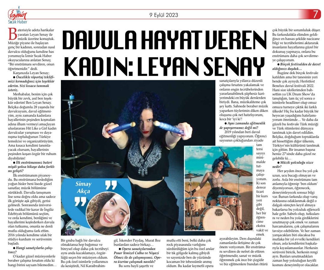 simayakca__'s tweet photo. @meowthedrums ile gerçekleştirdiğim röportaj şimdi İzmir Sıcak Haber Gazetesi'nde 💙 https://t.co/TGk0OOtq4d
