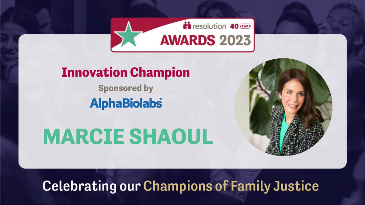ResFamilyLaw's tweet photo. 🎖️Congratulations to Marcie Shaoul, our Innovation Champion -sponsored by @AlphaBioLabs. 
 
@marcie_speaks has taken bold, progressive approaches to her practise in order to benefit her firm, clients and the wider family justice world 🙌 #ResAwards23 https://t.co/8UEt5awgt4