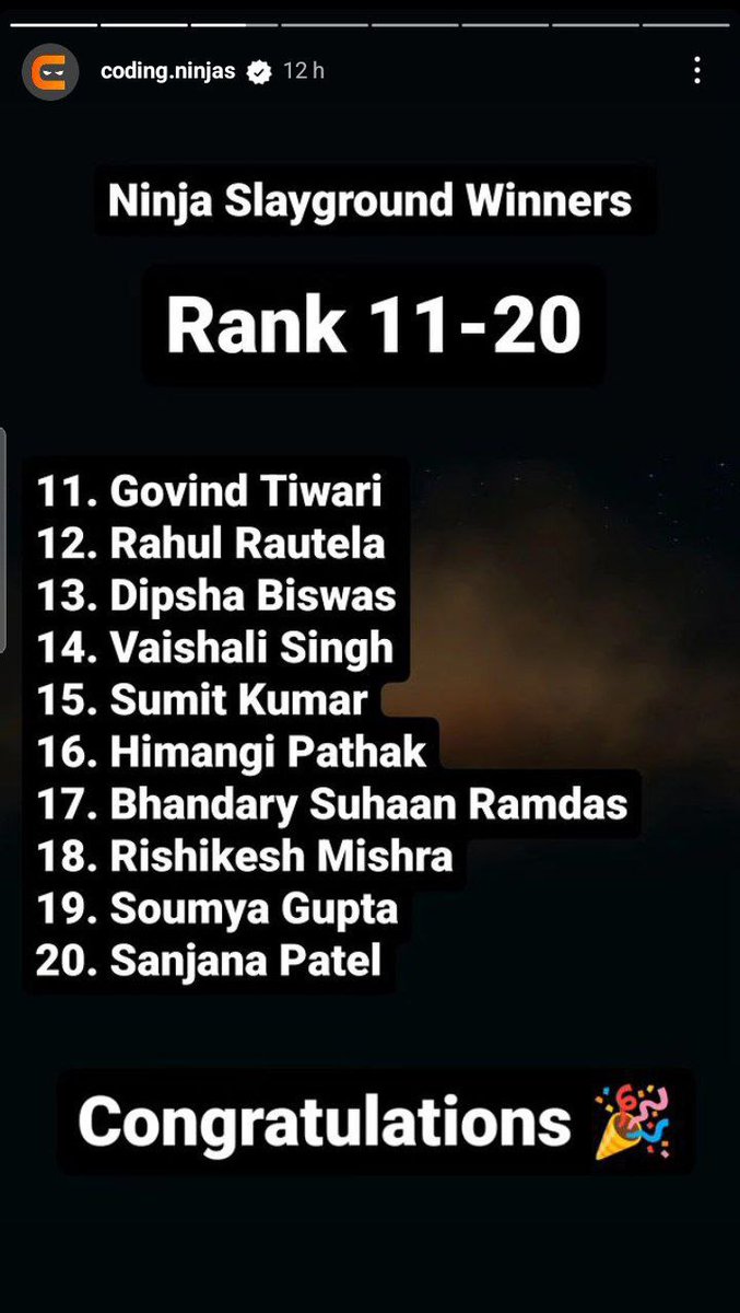HimangiP1619's tweet image. Embracing the journey of growth, one challenge at a time. Excited to share my latest achievement – securing the 16th position in the Coding Ninjas Slayground Contest! 📷📷
#CodingNinjasStudio
@CodingNinjasOff
@drinkslaycoffee