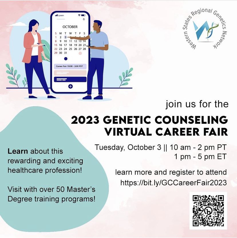 An amazing opportunity for prospective genetic counseling students! Register for the genetic counseling virtual career fair to learn more about the field of genetic, as well as over 50 genetic counseling programs.