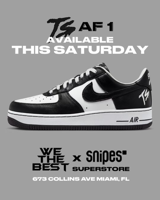 MIAMI !!!! Breaking news alert 🚨! TS AIR FORCE ONES AVAILABLE AT THE WE THE BEST STORE SAT SEPT 16 ! This Saturday !!!! TS @fatjoe AIR FORCE ONES !!! WE THE BEST STIRE MIAMI SOUTH BEACH 🏝️ 673 Collins Avenue Miami Beach FL 33139 Sunday-Thursday 10am-10pm and Friday/Saturday…