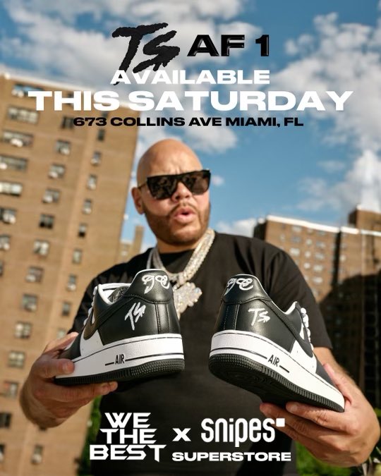 MIAMI !!!! Breaking news alert 🚨! TS AIR FORCE ONES AVAILABLE AT THE WE THE BEST STORE SAT SEPT 16 ! This Saturday !!!! TS @fatjoe AIR FORCE ONES !!! WE THE BEST STIRE MIAMI SOUTH BEACH 🏝️ 673 Collins Avenue Miami Beach FL 33139 Sunday-Thursday 10am-10pm and Friday/Saturday…