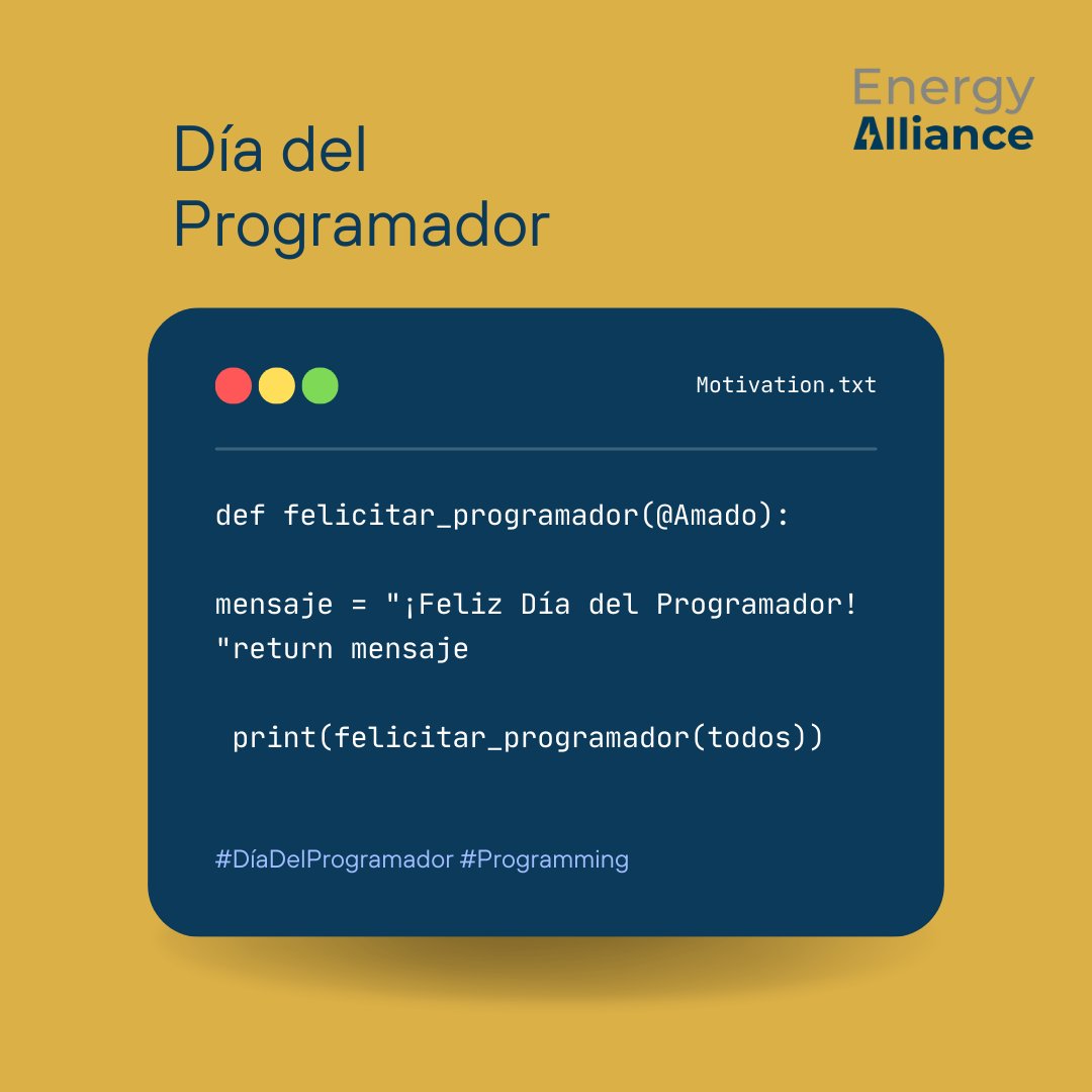 EnergyAlliance3's tweet image. En este Día del Programador, celebramos a quienes dan vida a las líneas de código y hacen que el mundo digital funcione. 🎉👨‍💻

¡Gracias por tu creatividad y dedicación! 🖥️💻

#DíaDelProgramador #CodingHeroes #Programación #EnergyAlliance