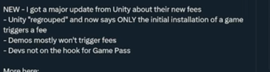 NoobOnVR's tweet photo. New comment from #UnityEngine , they knew charging for each INSTALL is not feasable. As an indie game dev, our fear is what if our game isnt succesful? Now I have to worry What if it is?! https://t.co/zCm6WOwjXj