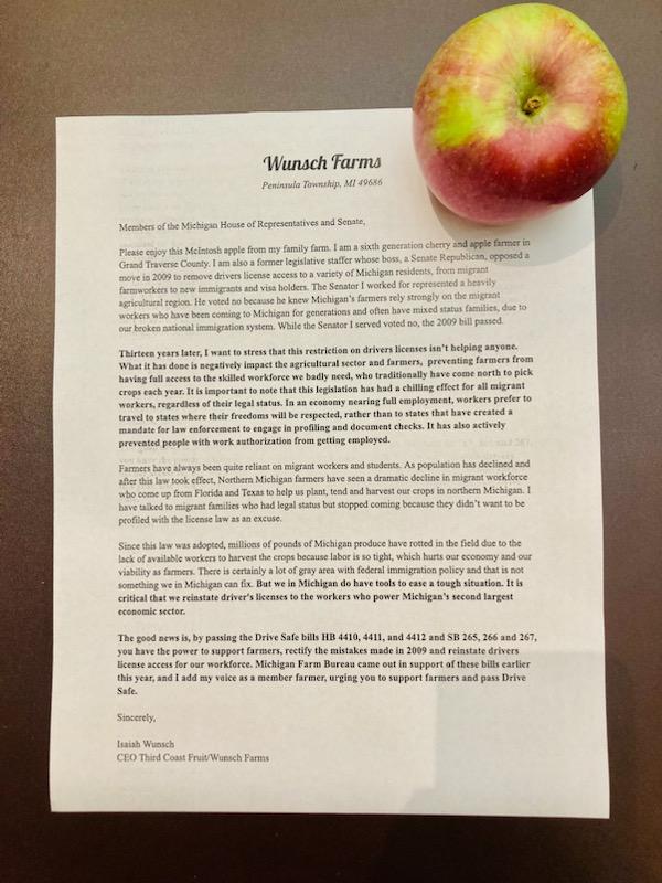 Stephanie Chang (@stephanielily) on Twitter photo "It is critical that we reinstate driver's licenses to the workers who power Michigan's second largest economic sector."
Very powerful letter written by Isaiah Wunsch, a sixth generation cherry and apple grower in Northern Michigan.
Let's pass the #DriveSAFE bills in #mileg. 🍏 "It is critical that we reinstate driver's licenses to the workers who power Michigan's second largest economic sector."
Very powerful letter written by Isaiah Wunsch, a sixth generation cherry and apple grower in Northern Michigan.
Let's pass the #DriveSAFE bills in #mileg. 🍏