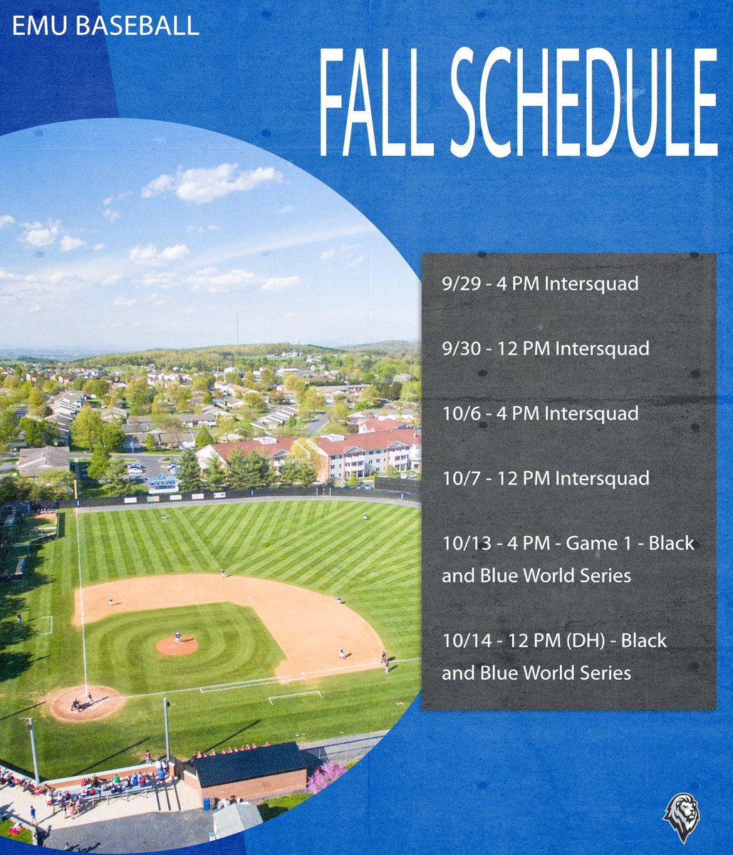 EMUbaseball1's tweet photo. Looking forward to the fall? We are too. Here’s when you can get out and see the Diamond Royals play https://t.co/xfF0mn27oQ