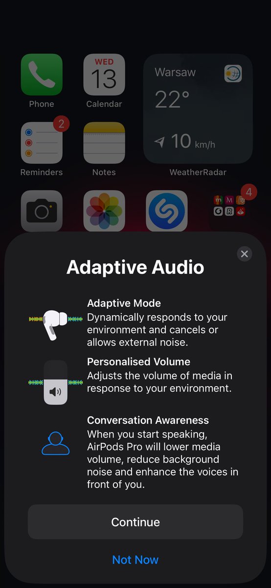 marek_2k22's tweet photo. Powiem wam że po kilku godzinach z #ios17 to #adaptiveaudio działa bardzo ciekawie. #AirPodsPro https://t.co/0vN4jtxWHy