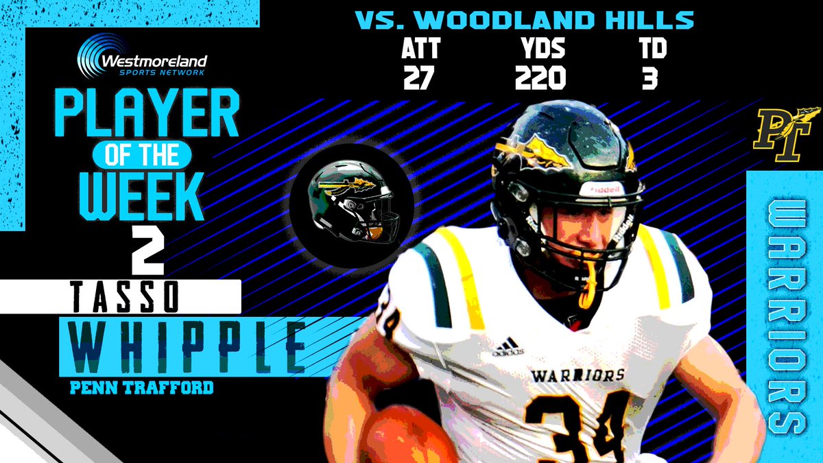 The people have spoken‼️ Congratulations to our Week 2 Westmoreland Sports Network Player of the Week Tasso Whipple of Penn-Trafford! Watch an interview with Tasso during Westmoreland on the Gridiron tonight starting at 7 pm on WSN.