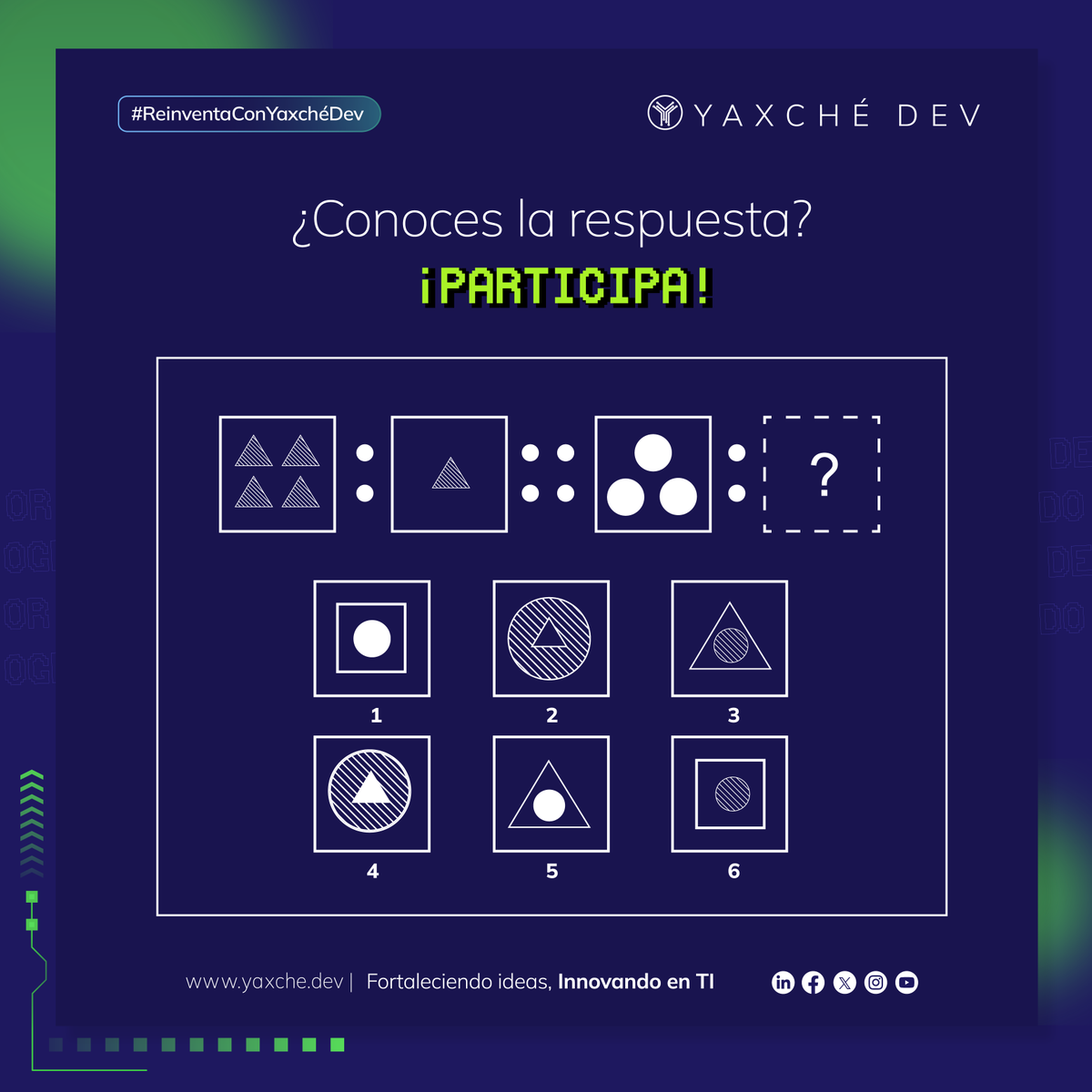 yaxchedev's tweet image. Hoy en el #DíaDelProgramador 🧑💻:
El razonamiento abstracto es una habilidad crucial para la programación debido a su papel fundamental en la resolución de problemas.
Te desafiamos a resolver la siguiente prueba y comenta la respuesta.
#KeepCoding #CodingHeroes #13Septiembre