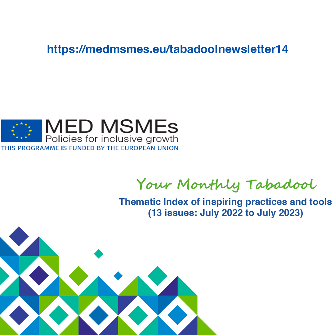 MED MSMEs Programme #TABADOOL #September #newsletter!

Retrospective edition completed by an index of about 100 practices / tools  with  links providing direct access to the source documents / #tools and #data .
👉 medmsmes.eu/tabadoolnewsle…

#CommunityofPractice #MSMEs #CoP