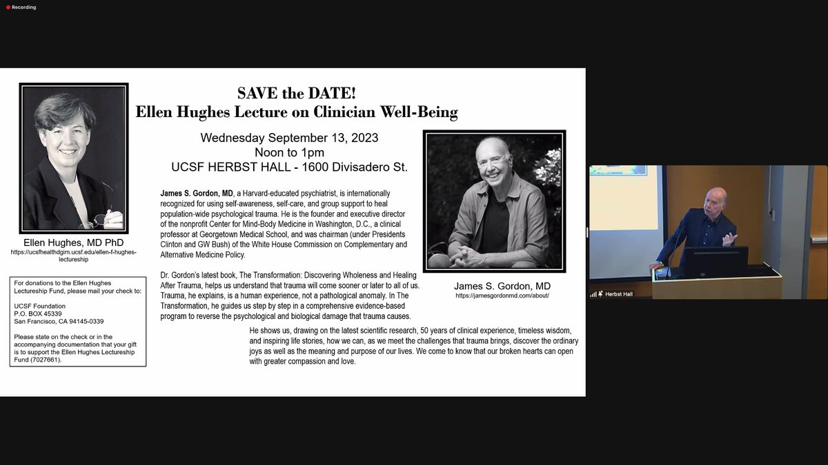 Today's reminder that we need to take care of ourselves to be able to take care of others.

Really enjoyed this transformative experience by this year's @UCSFHospitals @UCSFDGIM Ellen Hughes Lecturer @drjamesgordon @MindBodyMed 🥰
ucsfhealthdgim.ucsf.edu/ellen-f-hughes…