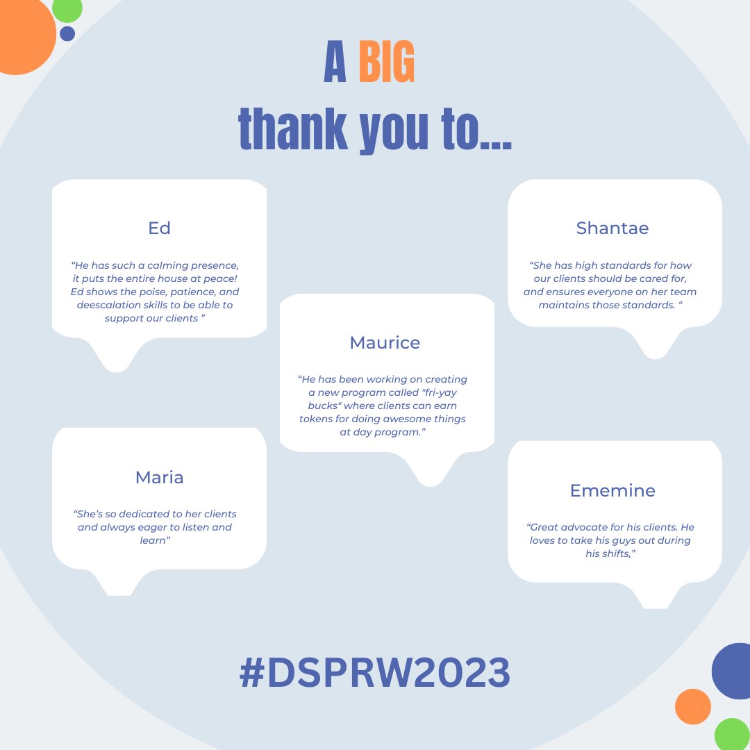 Our staff have been sharing wonderful stories and praise for our amazing DSPs and RBTs. Their dedication and impact are truly remarkable. Get ready to be inspired! 💙✨ #DSPWeek #DSPRecognition #RBTRecognition #EmployeeSpotlight #DSPRW2023