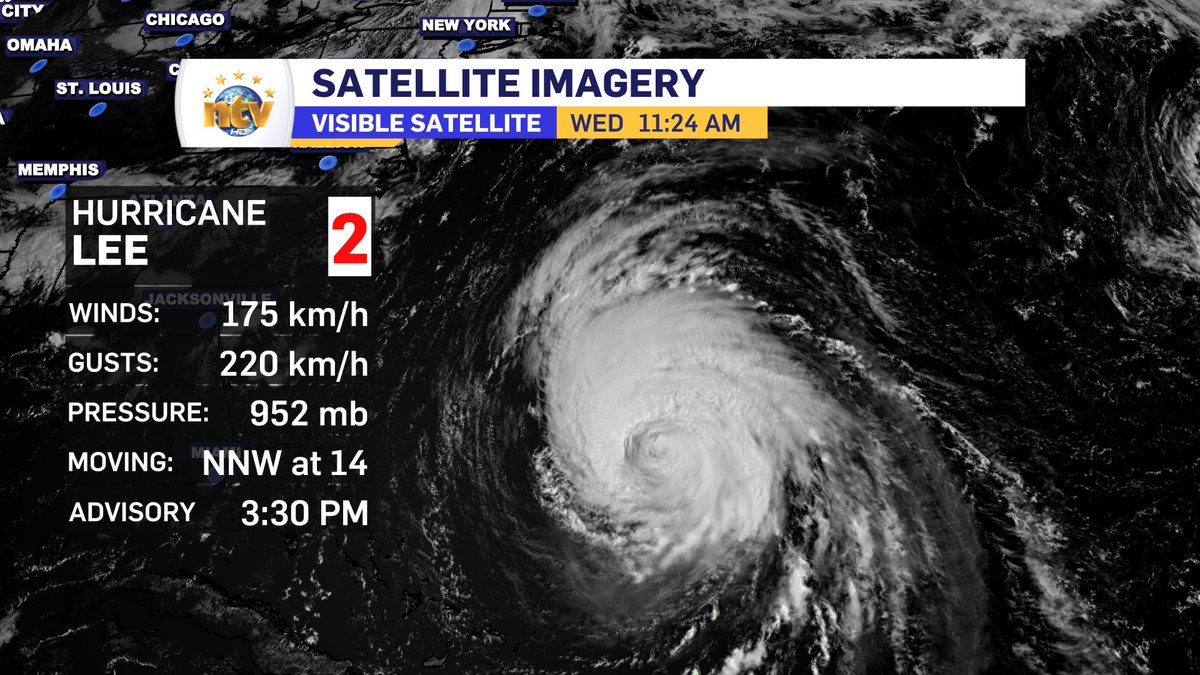 EddieSheerr's tweet photo. Based on the current projection, #Lee will start to make its presence known in the Maritimes on Friday night. 

While the exact track isn't known, the storm will be so large it will not matter much. 

Impacts to #nlwx look minimal. Pretty much just rain and some breezy conditions at times Sat/Sun/Mon. Nothing out of the ordinary with respect to it.