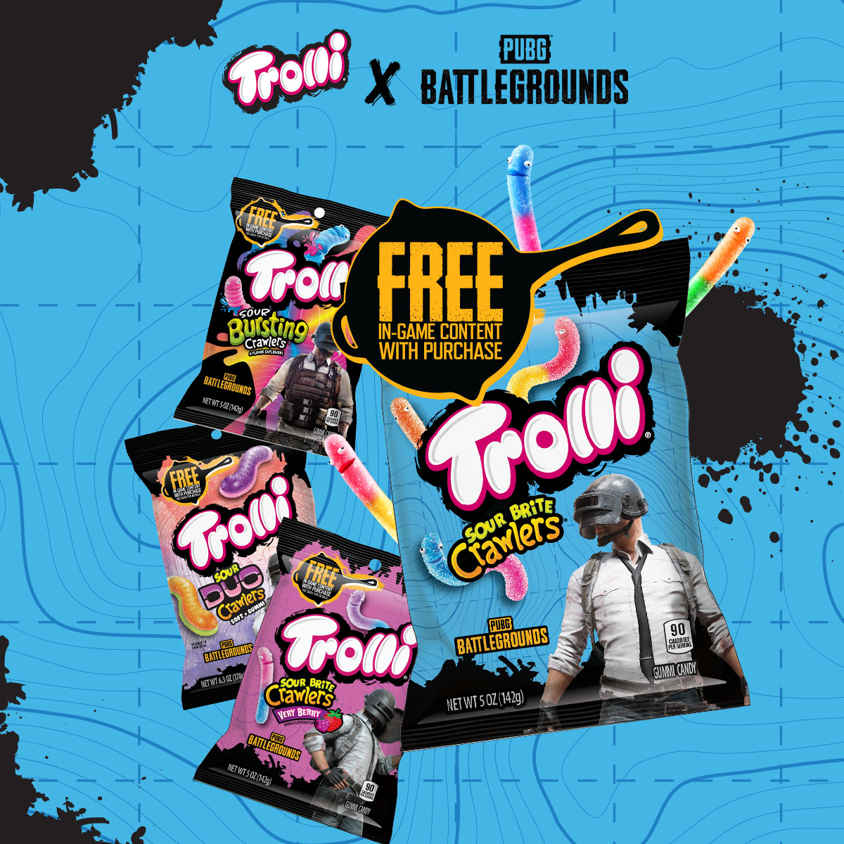 Dive into the sweet world of the @Trolli_USA x #PUBG collab! Grab special Trolli packs to unlock exclusive in-game skins. 🌈 Ready to join the #SourBriteSquad? Find out how to redeem here, US residents only: pubg.com/en-na/news/6673