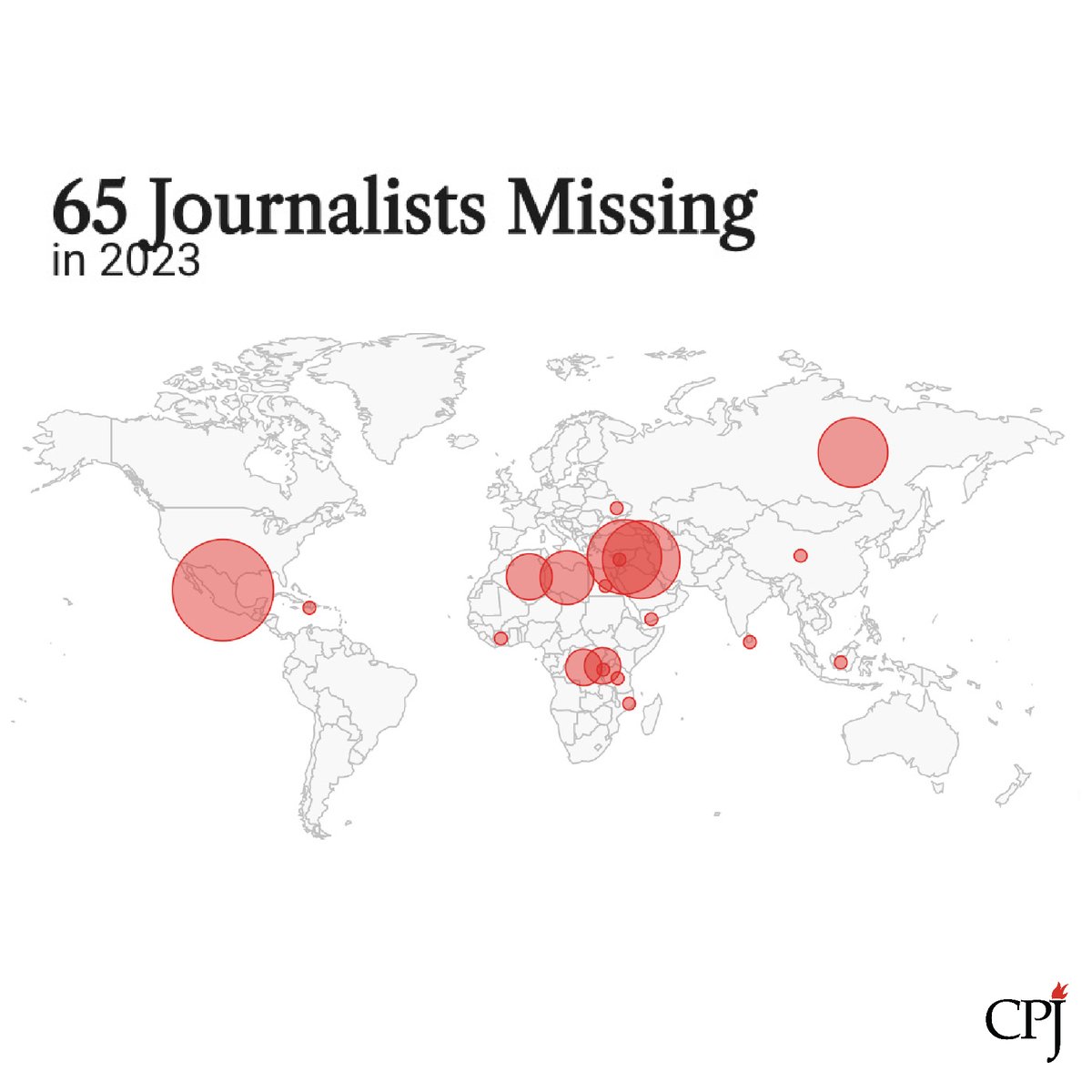 These are some countries where journalists are missing globally:

Mexico - 16 journalists
Iraq - 9
Syria - 8
Russia - 7
Libya - 4

#MissingNotForgotten

Explore our data to learn more: cpj.org/data/missing