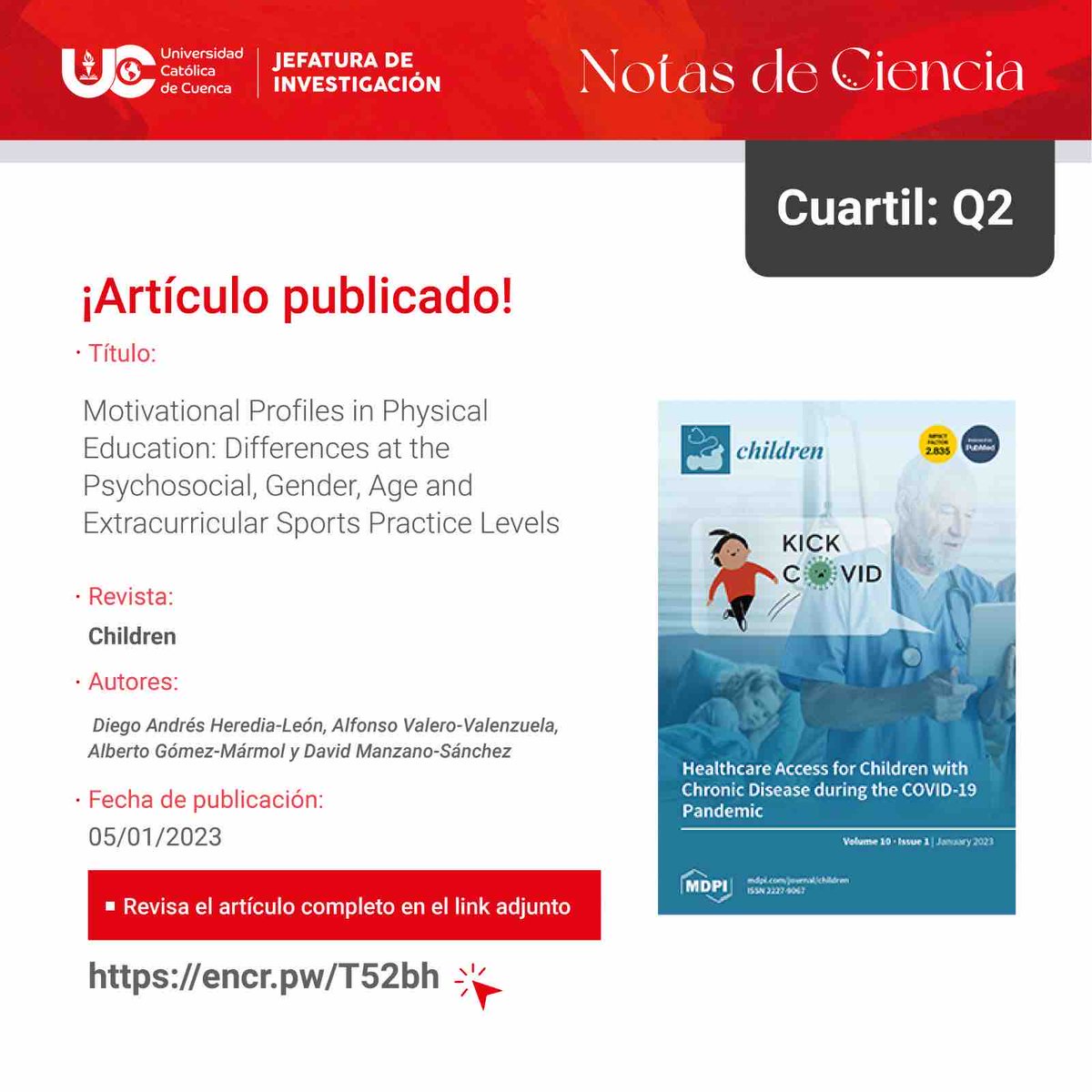 UCatolicaCuenca's tweet photo. Te invitamos a conocer las publicaciones de alto impacto de Quartil 1 y Quartil 2 de nuestros docentes investigadores; ingresa al siguiente link:
https://t.co/bPfBRlqjpJ
#UCatólicadeCuenca #CalidadAcadémicaUC #CIITT #Investigación https://t.co/ZAEXIHQdUR