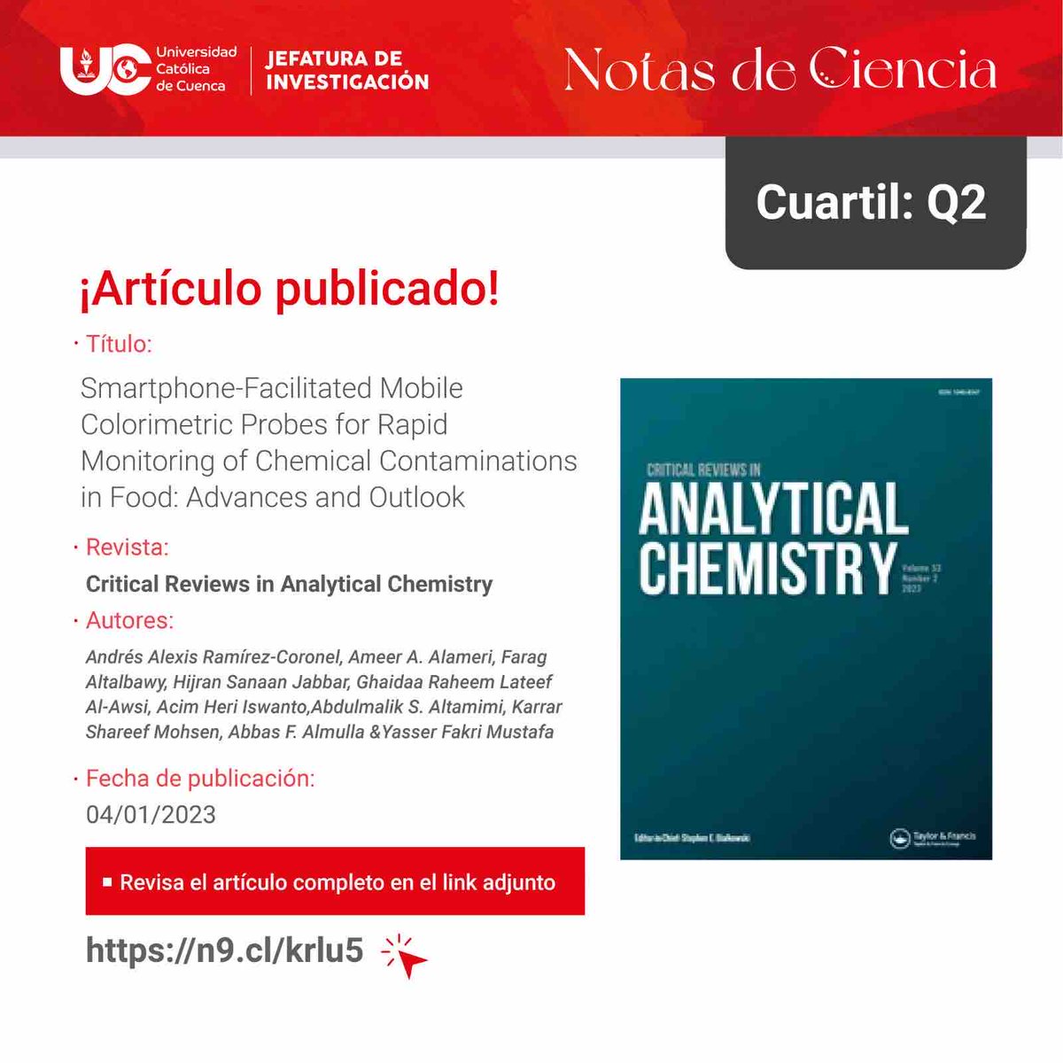 UCatolicaCuenca's tweet photo. Te invitamos a conocer las publicaciones de alto impacto de Quartil 1 y Quartil 2 de nuestros docentes investigadores; ingresa al siguiente link:
https://t.co/bPfBRlqjpJ
#UCatólicadeCuenca #CalidadAcadémicaUC #CIITT #Investigación https://t.co/ZAEXIHQdUR