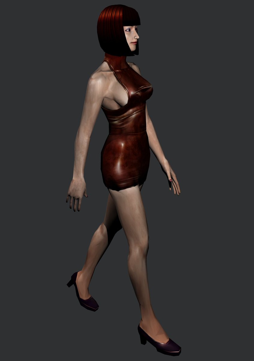 An in-game model for PS2/SH2 graphic text w/ the lead & graphic programmer Norihito Hatakeda that I sculpted for the 1st time. The in-game models_Maria, Mary, Bubble Head Nurse and Angela_ were based on this one. Also this was eventually called Fukuro Lady.