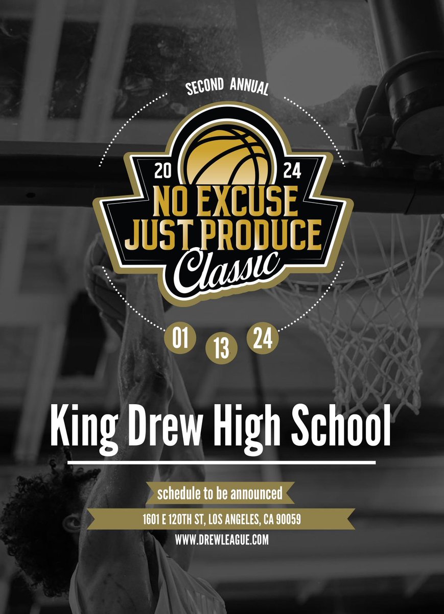 No Excuse, Just Produce 2nd Annual High School Classic taking place January 13th, 2024. Teams will be announced at a later date. #TheDrew #noexcusejustproduce