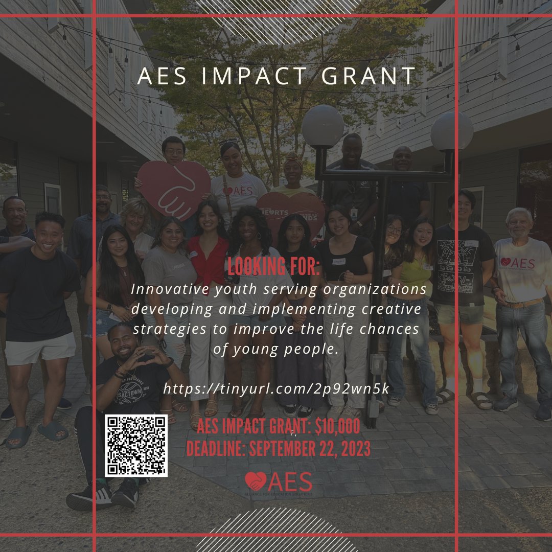 aesimpact's tweet photo. 🚀 Calling all youth-serving champions! 🌟 Don't miss your chance to make a $10,000 impact with our AES Impact Grants! 💡Apply by September 22nd, 2023, and let's empower change together! 💪🏆 

Application: https://t.co/EnQ79I5Kar 

#AESImpactGrants #YouthEmpowerment https://t.co/PT8yydqjN7