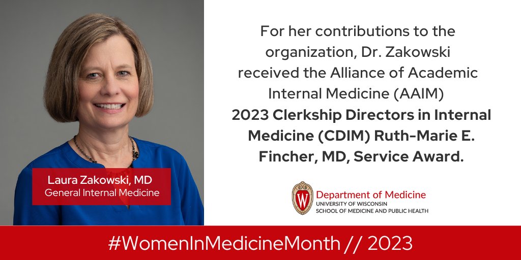 In a well-deserved recognition of her many contributions and inspiring dedication to medical education, <a href="/ZakowskiMd/">Laura Zakowski MD</a> received the 2023 Clerkship Directors in Internal Medicine (CDIM) Ruth-Marie E. Fincher, MD, Service Award from <a href="/AAIMOnline/">AAIM</a> this year. #WomenInMedicine #WIMMonth