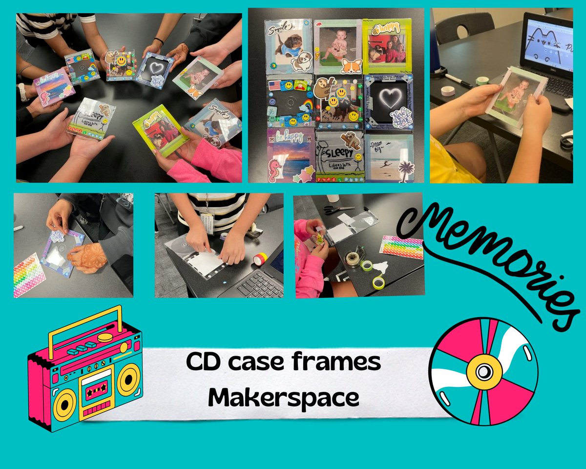 Students did some makerspace in the library during Cougar Den.  We used CD cases and made them into picture frames.  They are so creative 🩷 I love all the ideas our amazing library hive has @FISD_Libraries!  Thank you <a href="/AshleyLef/">Ashley Leffel</a> for this fantastic idea! <a href="/ClarkMSCougars/">Cougar Pride</a>