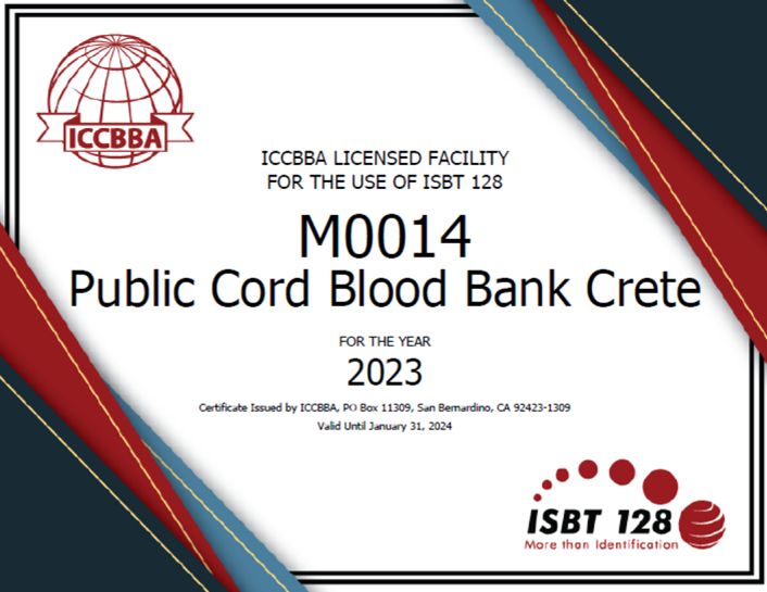 Helen_Papadaki's tweet photo. The ISBT 128 Certificate for 2023, for our @PublicCBBC #PublicCordBloodBankCrete
#UniversityOfCrete
#UniversityHospitalHeraklionCrete https://t.co/f7KoVGWuCW