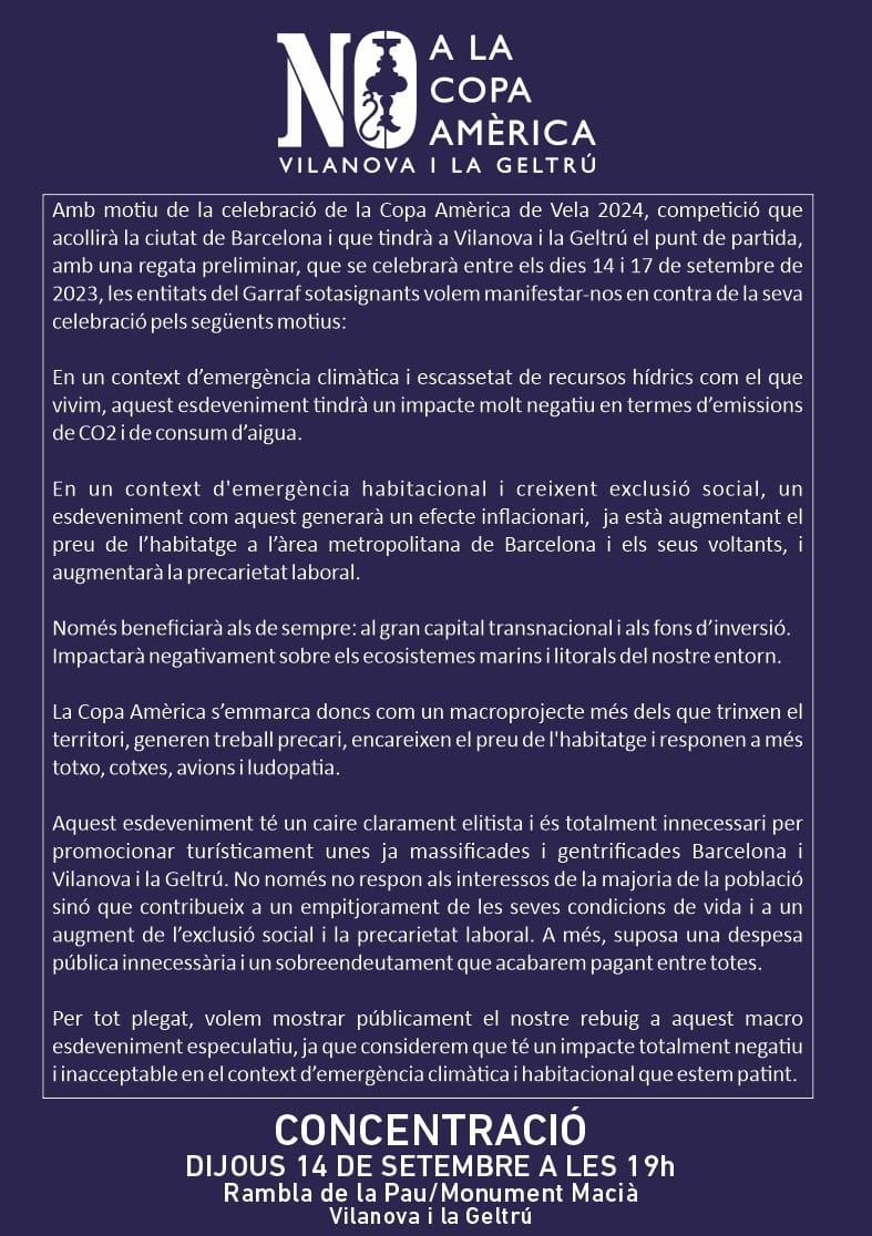 🔴Amb la crisi climàtica global: encarir els preus de l'habitatge, precaritzar el mercat laboral i destruir el teixit industrial i el sector primari.

👉🏾Aquesta és la recepta de les elits del nostre país.

📆Dijous 14 concentració a les 19h al monument a Macià!
@nocopavng