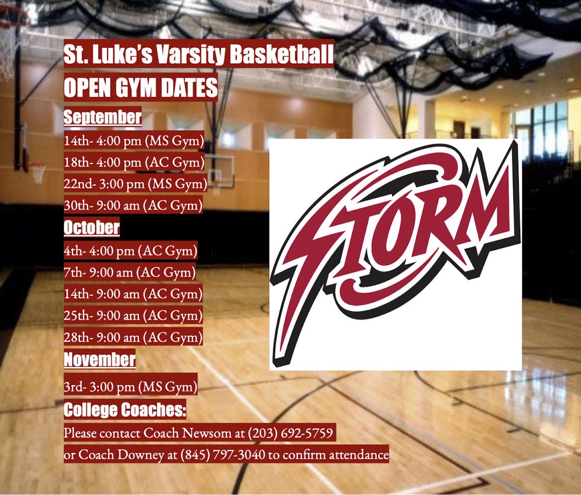 Here is my open gym schedule for this fall. <a href="/SLSHoopsCT/">St. Luke's Boys Hoops ⚡️🏀</a>