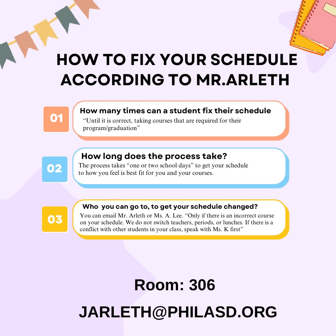Have any questions about your schedule?  Check out what Mr.Arleth says!